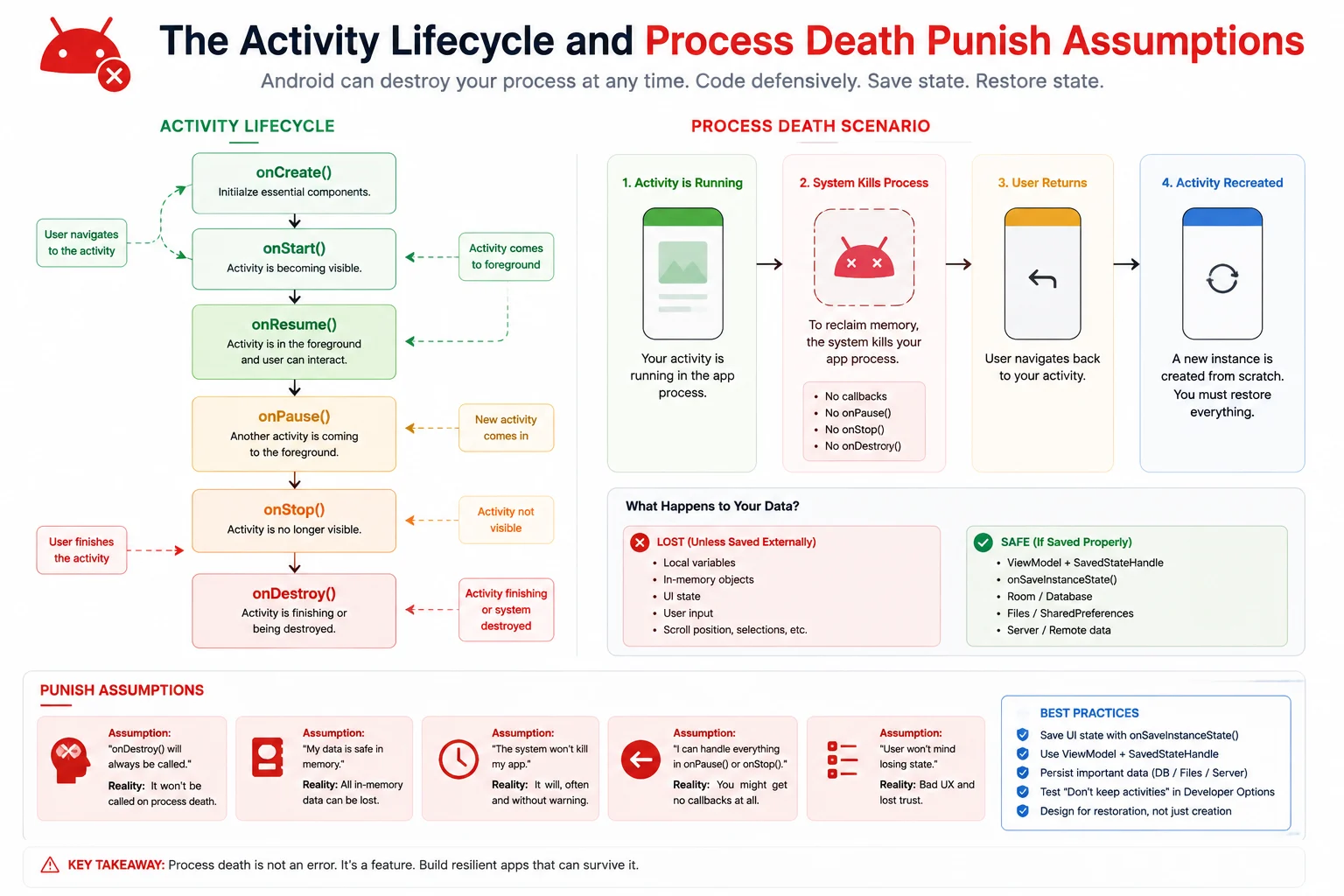 Activity Lifecycle and Process Death in android development