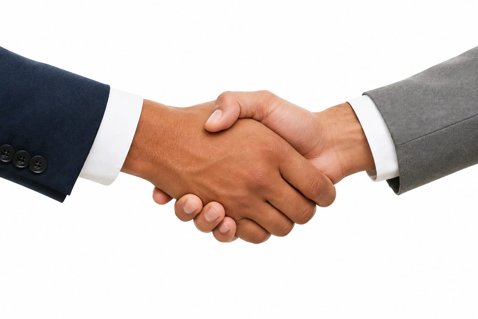 Two people in suits shaking hands on a referral partnership