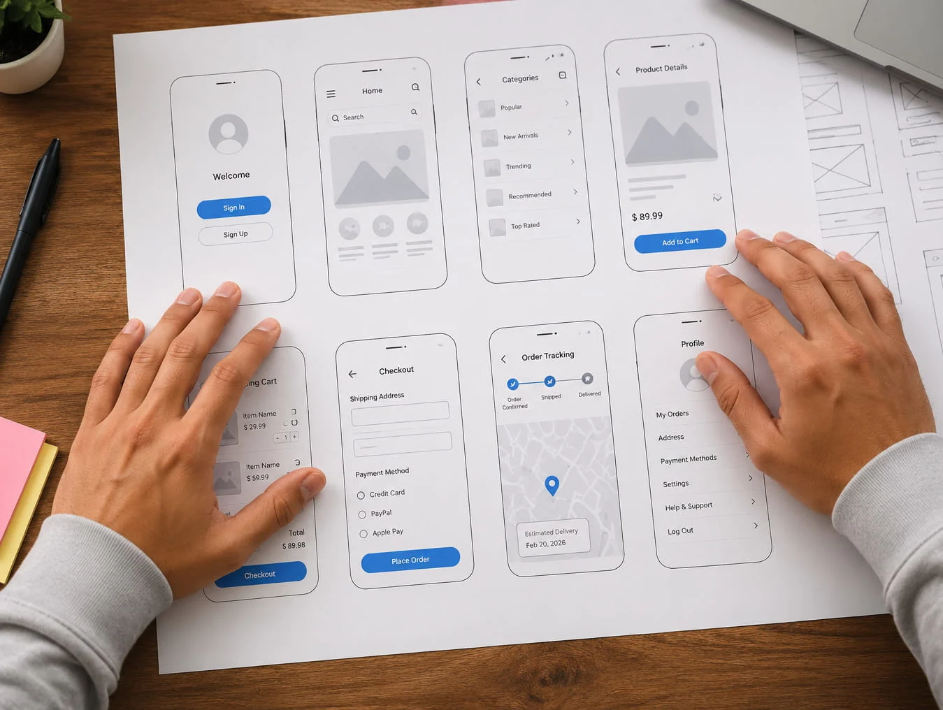 Interface design and prototyping session before development starts